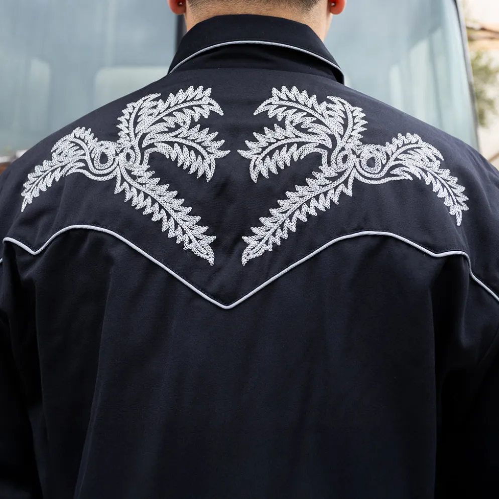 Embroidered Boot Stitch Long Sleeve Black