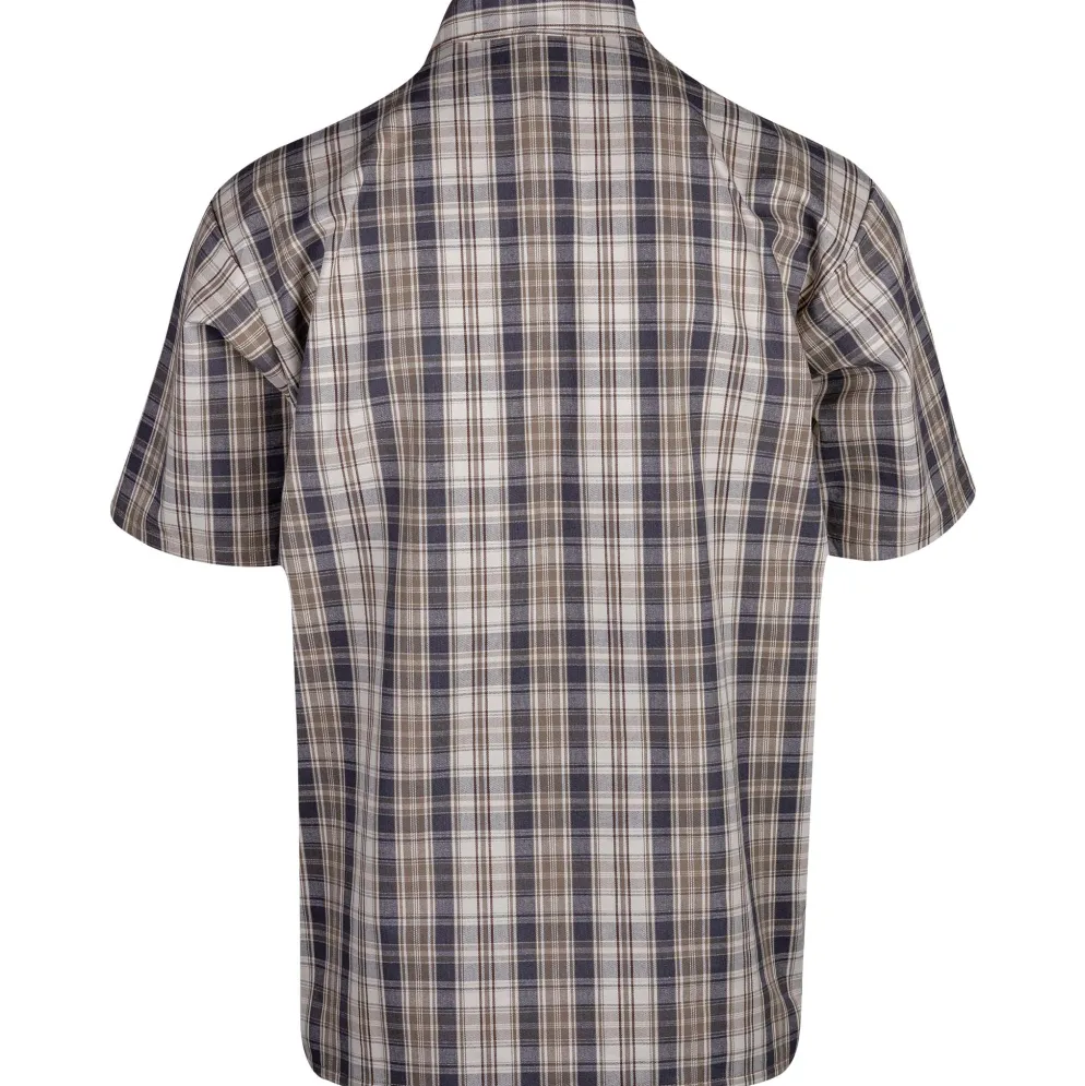 Half Zip Short Sleeve Khaki & Grey Plaid