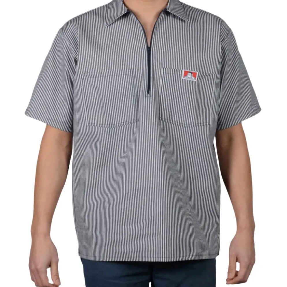 Half Zip Short Sleeve Stripe Navy