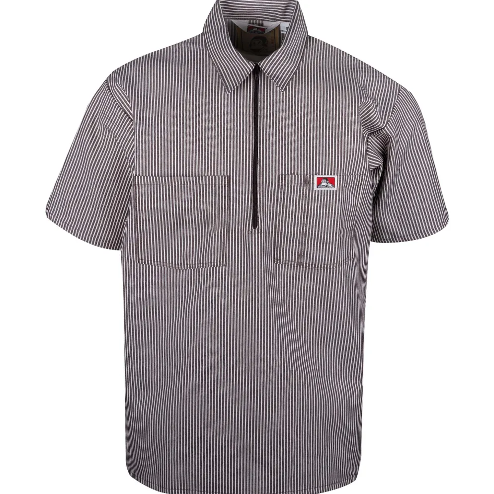 Half Zip Short Sleeve Stripe Brown