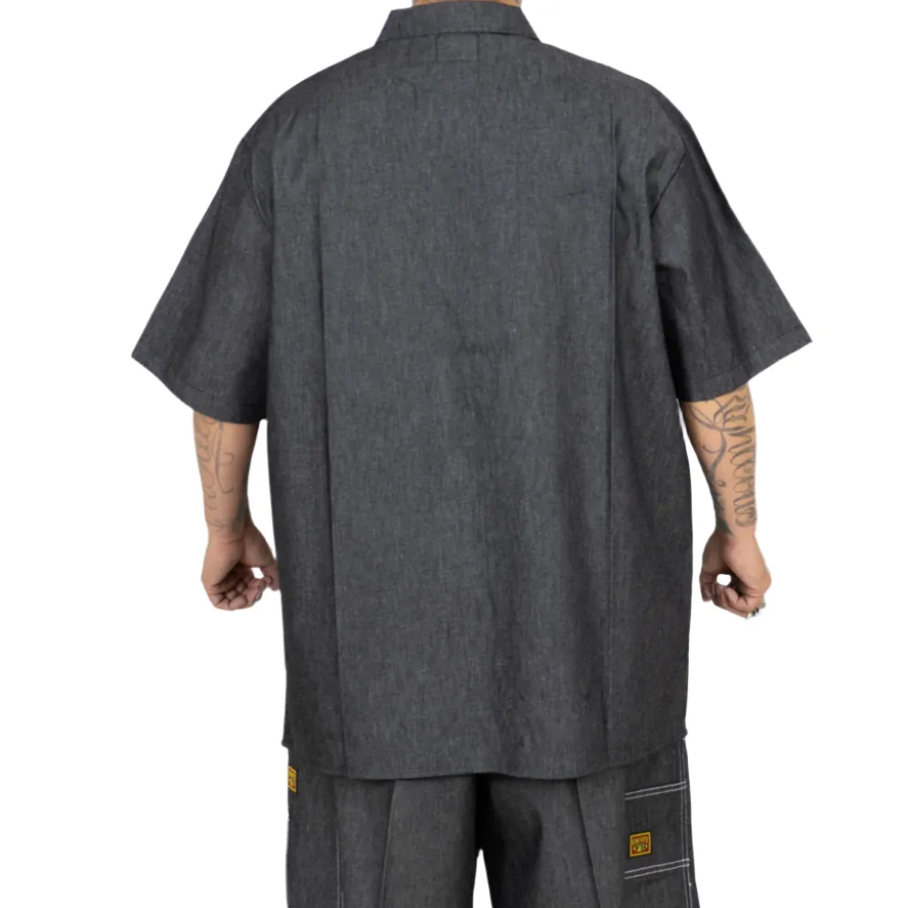 Hard Denim Short Sleeve Zip Shirt Black