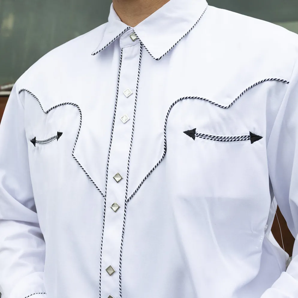 Solid Shirt W/ Candy Cane Piping Shirt White
