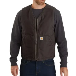 Washed Duck Sherpa-Lined Vest Dark Brown